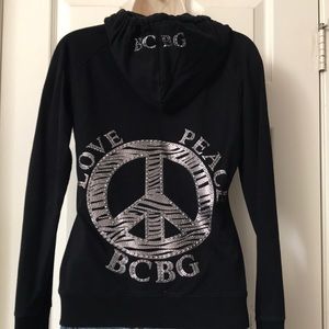 BCBG Black Embellished Long Sleeve Zip Hoodie.